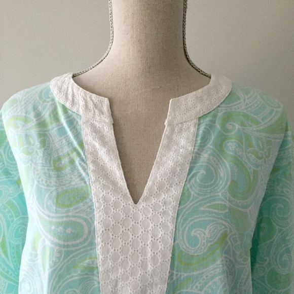 L.L. Bean Tops - LL Bean Paisley Tunic with white eyelet collar